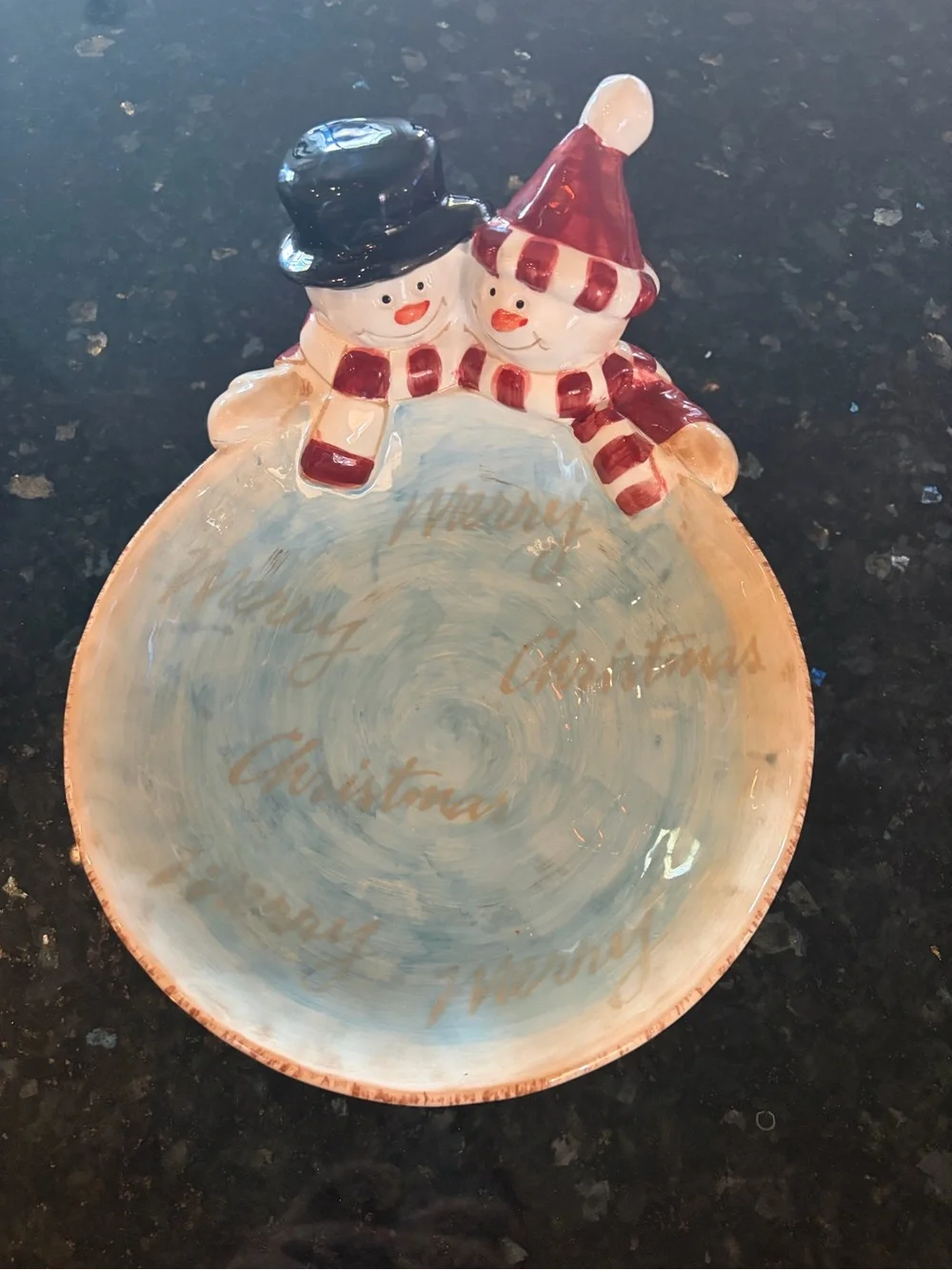 Christmas Holiday Snowman Ceramic Cookie Jar and Candy Bowl Set - LIKE NEW